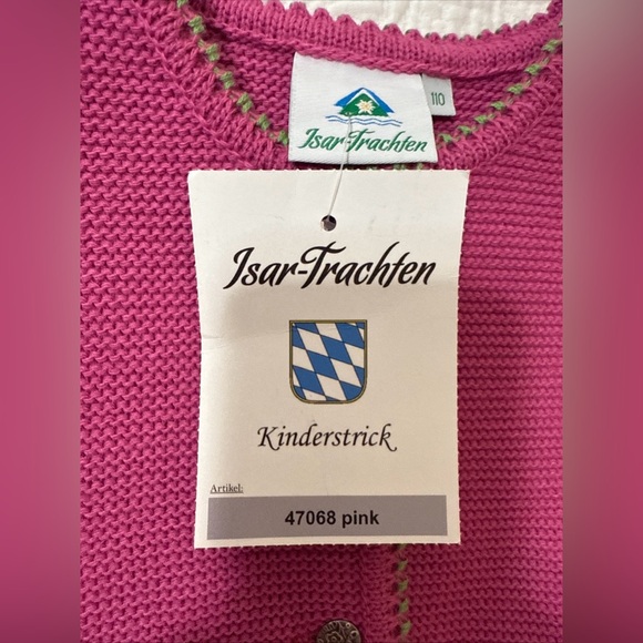 NWT Isar-Trachten Girls Cardigan Sweater Sz 110 5T Traditional Knit Jacket Pink - Picture 6 of 10